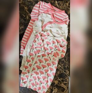 Pink and White Striped & Flowers Kids Pajamas